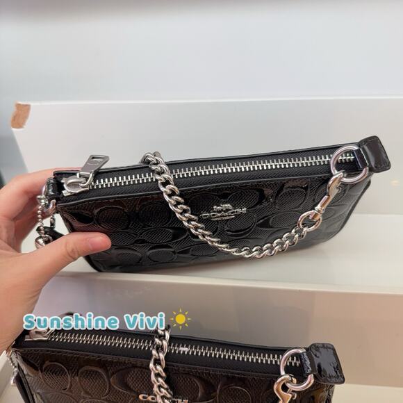 NWT Coach Nolita 19 In Signature Leather With Heart Charm CCZ27 Silver Black - Picture 5 of 7